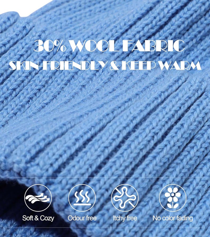 KDVOG Store Kids Merino Wool Beanie Hat,Unisex Children Warm Winter Cuffed Ski Caps Classic Knitted Skull Caps for Boys Girls 7-14Y - Image 2